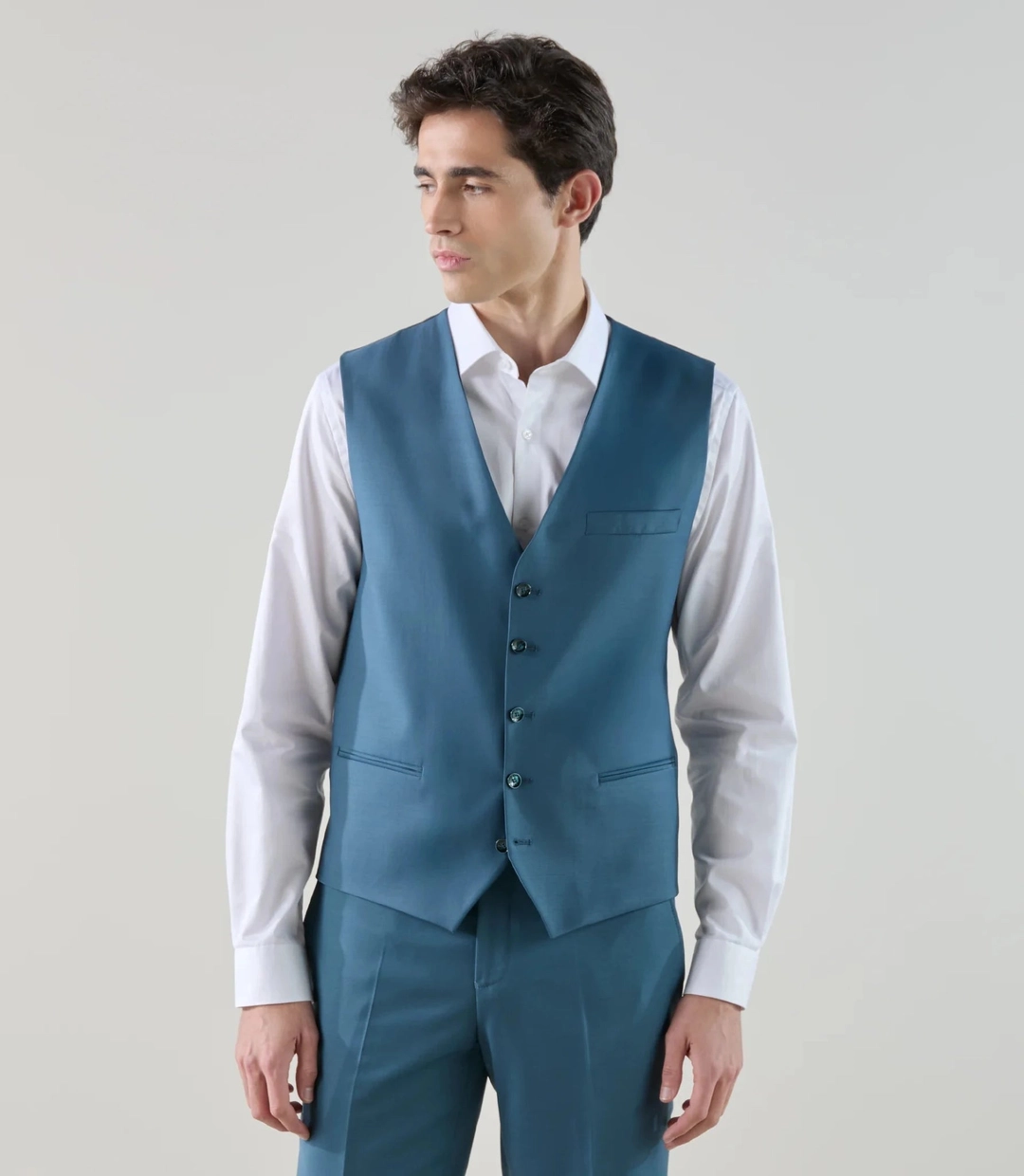 IZAC - Gilet ville en laine majoritaire bleu vert