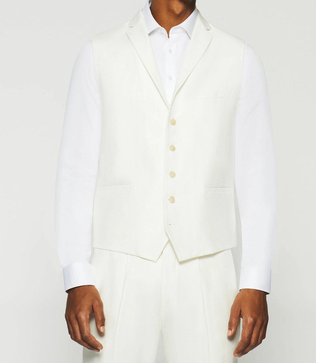 IZAC - Gilet de costume en lin et coton blanc JCACTUS
