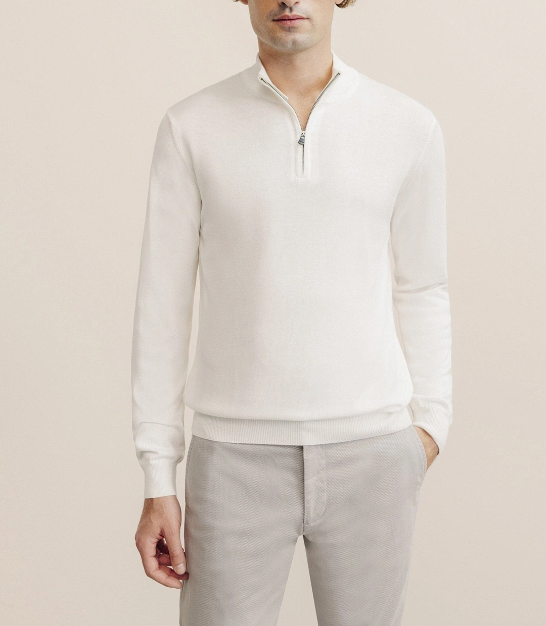 IZAC - Pull col montant demi zippé écru