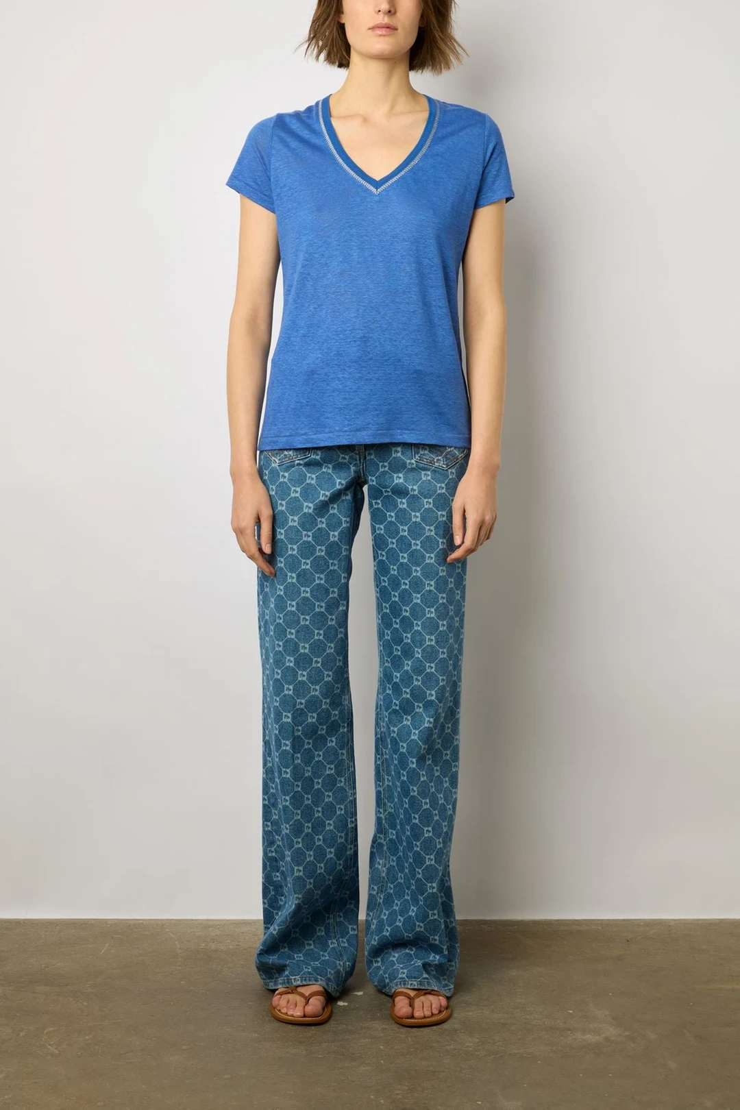 T-shirt V en lin - MINDY - Electrique