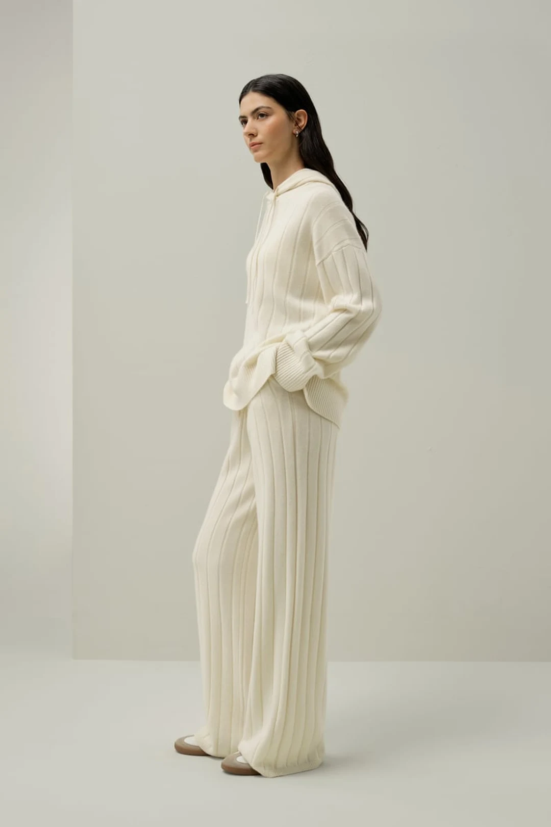LILYSILK Pull à Capuche Femme 100% Cachemire Oversize en Tricot Côtelé, Blanc, XL