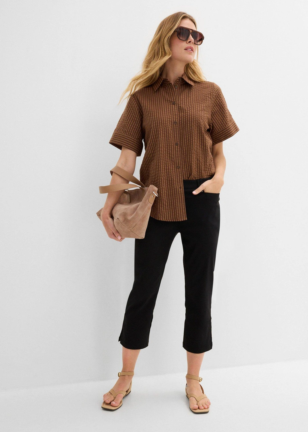Pantalon 7/8 en bengaline avec taille élastiquée - 2