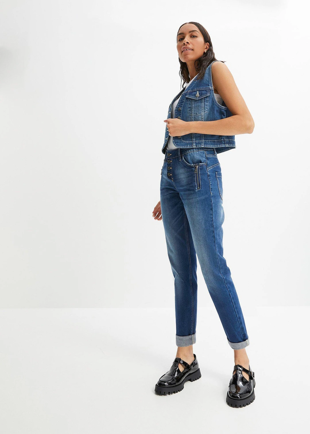 Jean boyfriend taille mi-haute