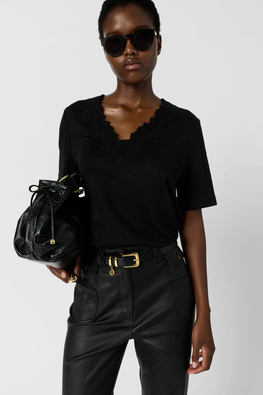 T-shirt en lin à broderies - MAEVANELLE - Noir - 2