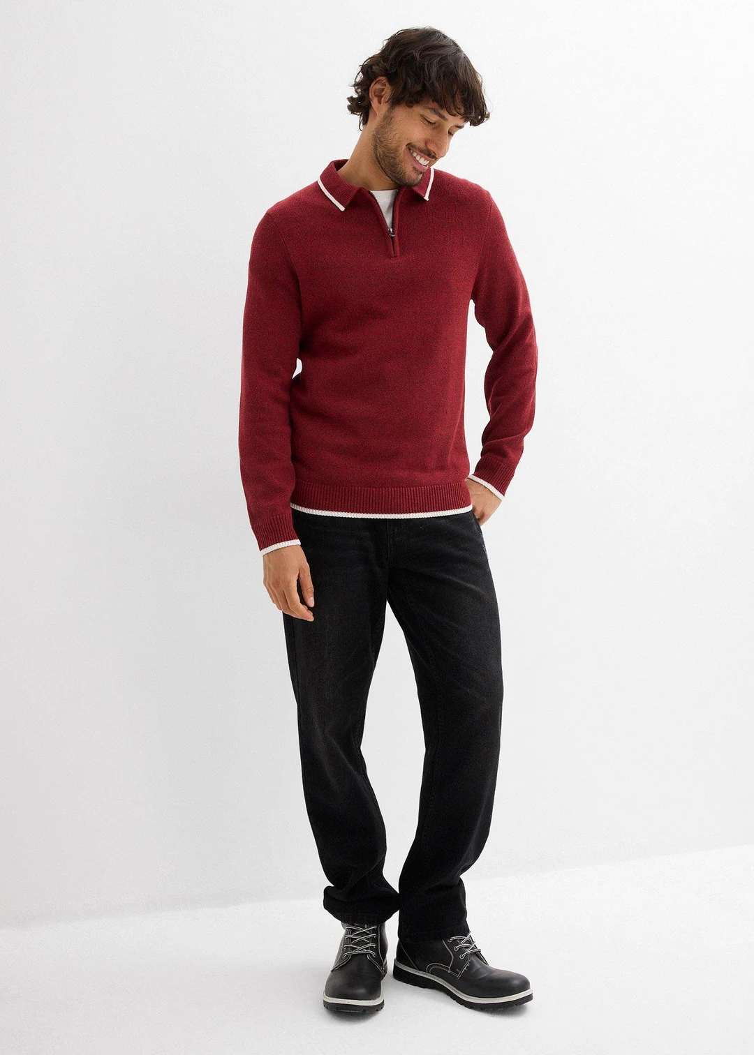Pull col polo en coton recyclé majoritaire - 2