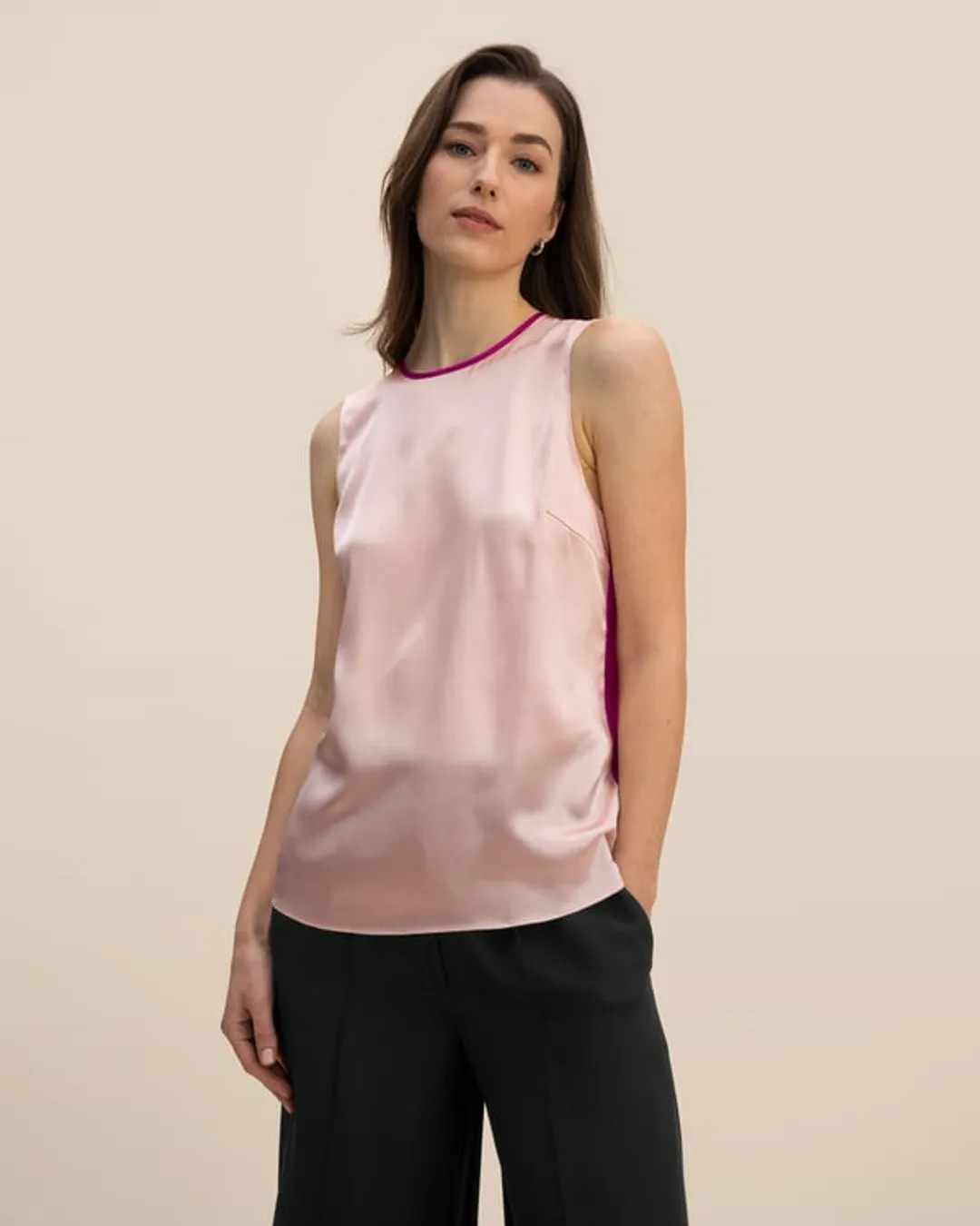 LILYSILK Haut Soie Femme Premier & Rouge Couleur De Contraste, Ajustement Régulier 100% Soie Naturelle Sans Produits Chimiques Nocifs 34