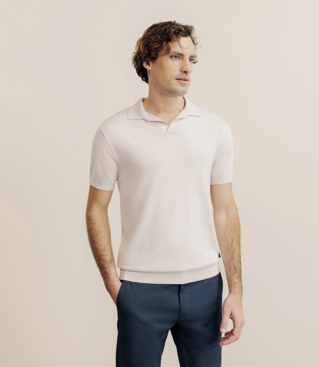 IZAC - Polo col ouvert en maille rose