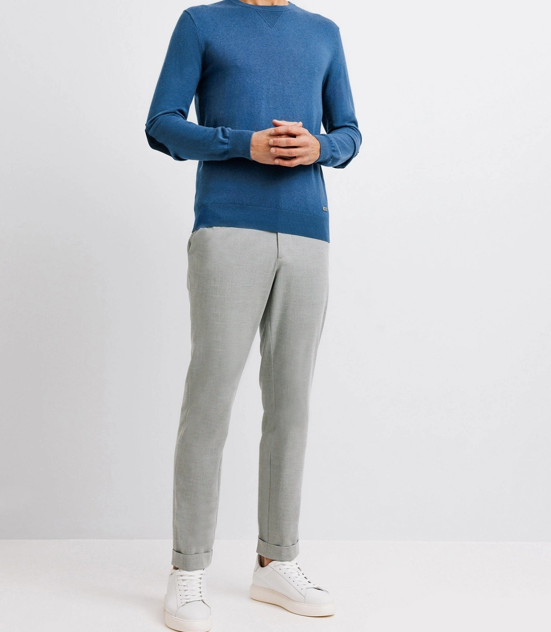 IZAC - Pull col rond  contrasté indigo