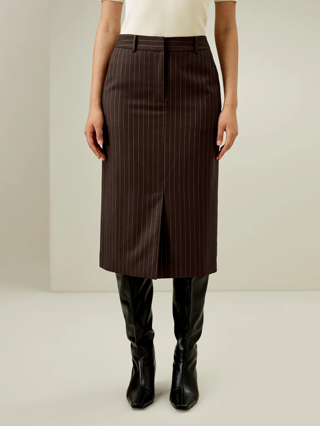 LILYSILK Jupe Café Foncé Jupe Crayon Taille Haute Mélange Laine-Soie Convient À Toutes Les Saisons 34