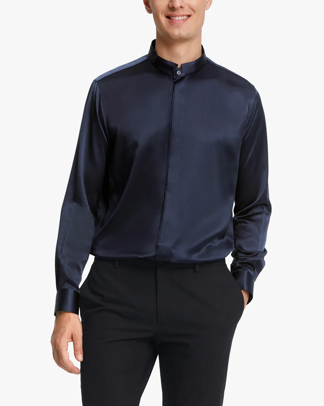 LILYSILK Chemisier En Soie Homme France Chemise Homme Classique En Soie À Patte De Boutonnage Dissimulée Noir