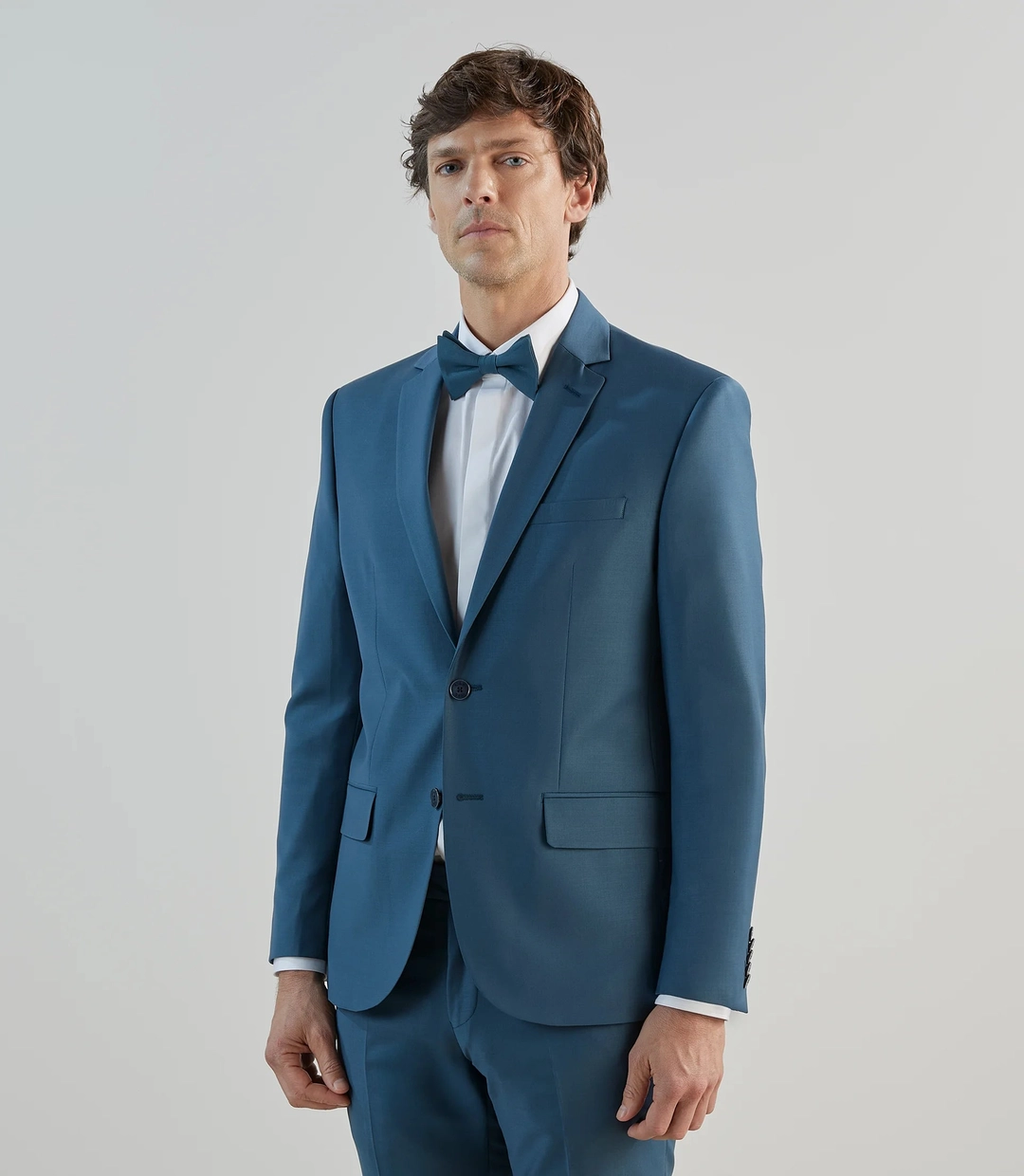 IZAC - Costume 2 boutons en laine majoritaire bleu vert