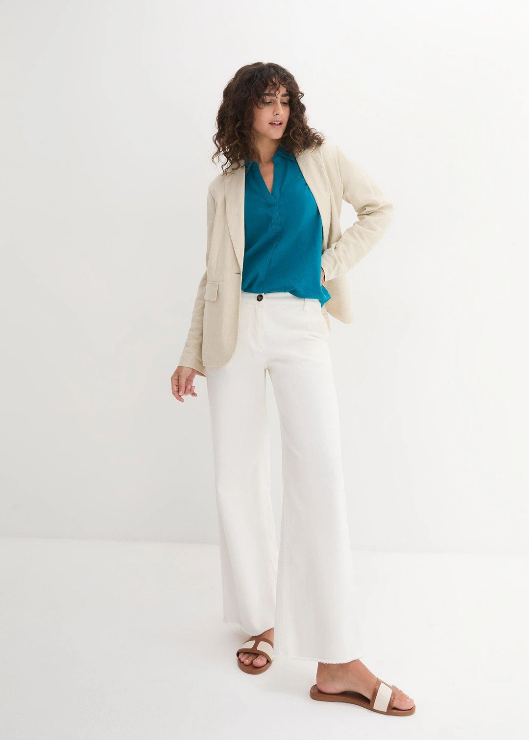 Blouse manches 3/4 en lin mélangé