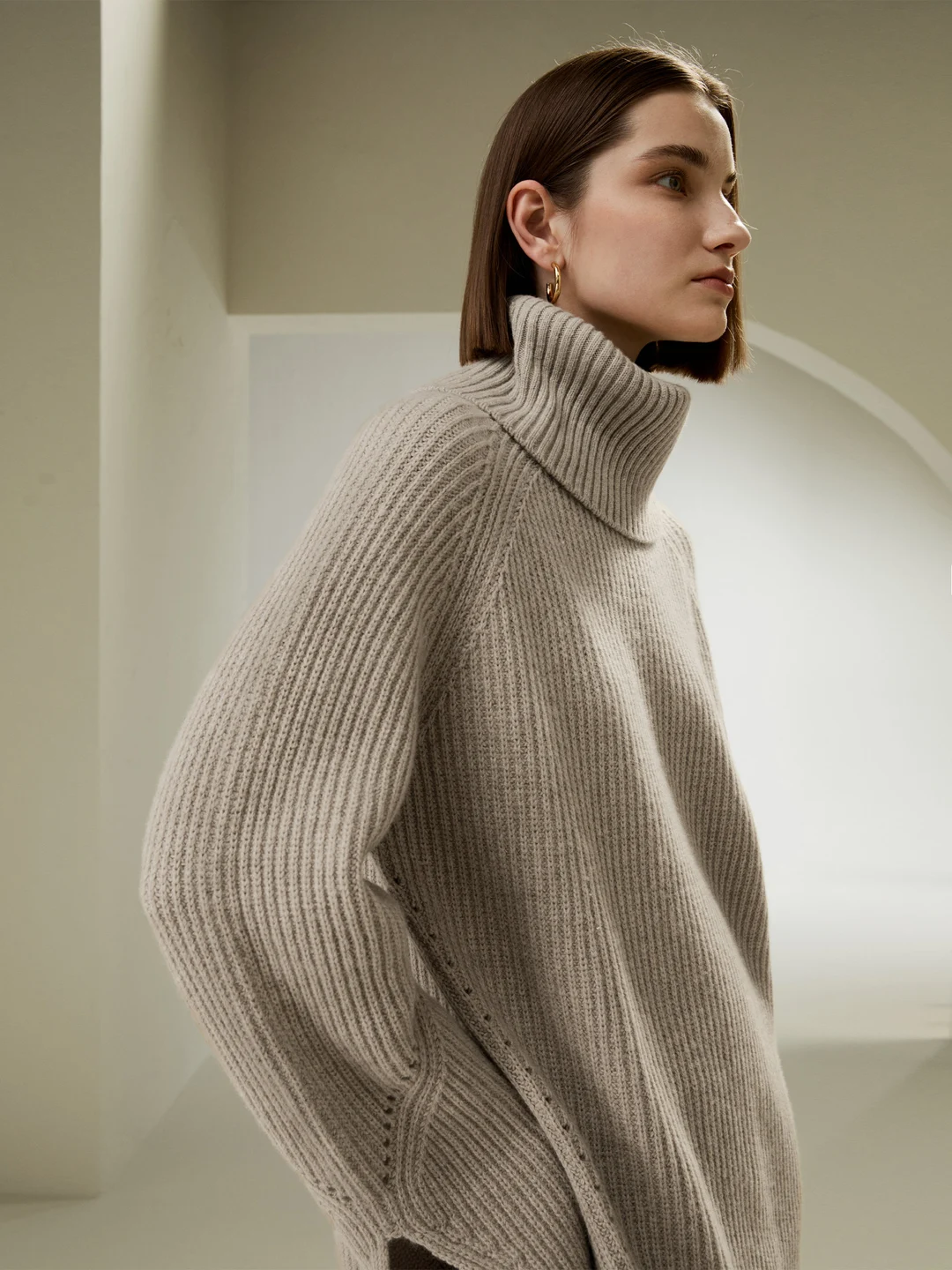 LILYSILK Pull En Laine Femme Chameau Col Roulé, Fentes Aux Poignets 100 % Laine Mérinos S'Adapte Parfaitement À La Vie Quotidienne M