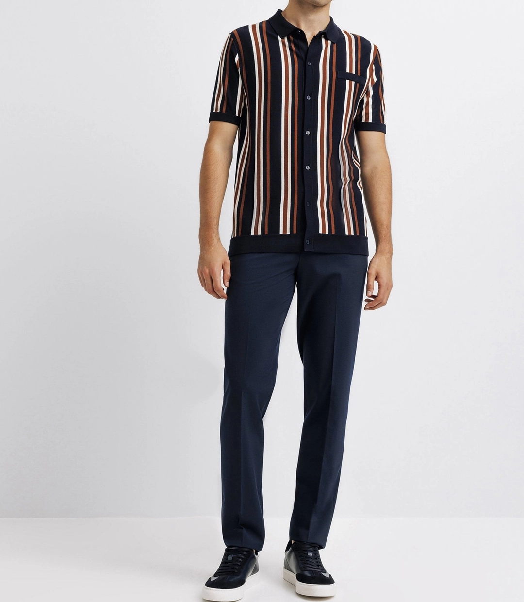 IZAC - Polo en maille rayé marine