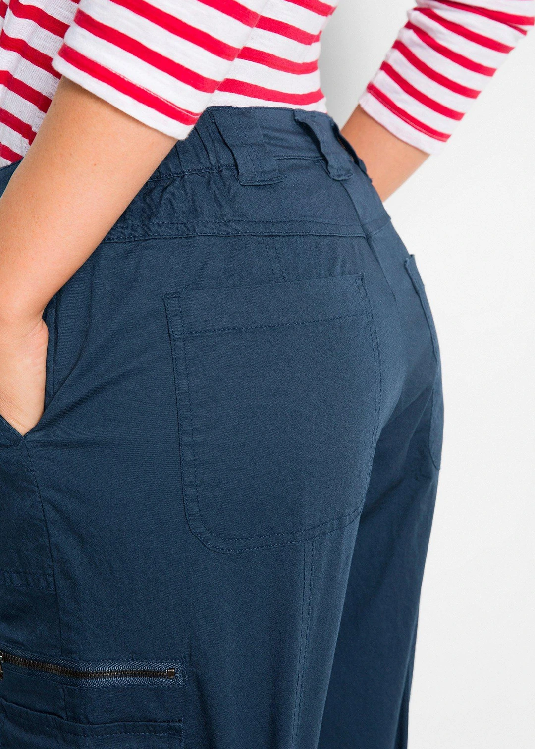 Jean cargo en coton, taille mi-haute