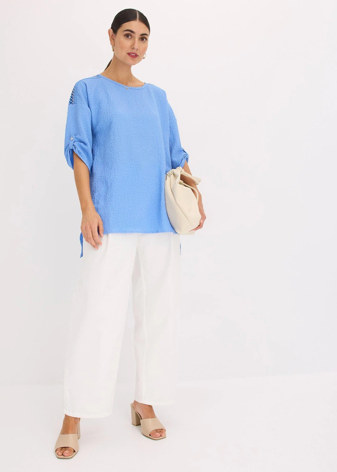 Blouse texturée avec bande de dentelle - 2