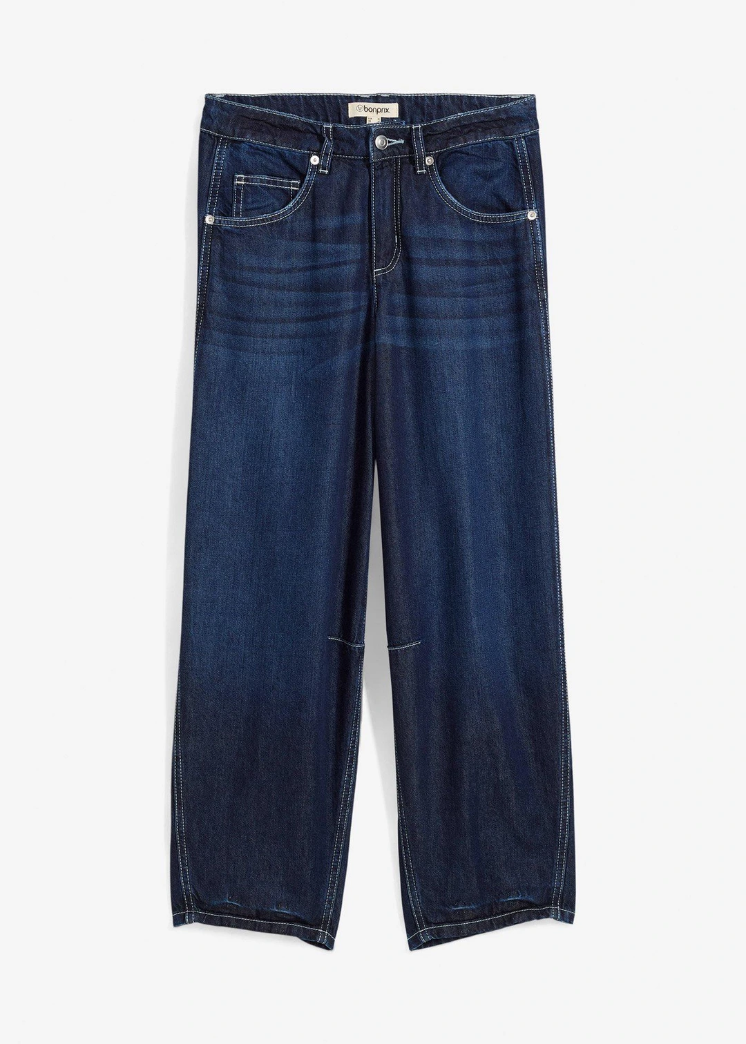 Jean ballon taille mi-haute, doux et cropped