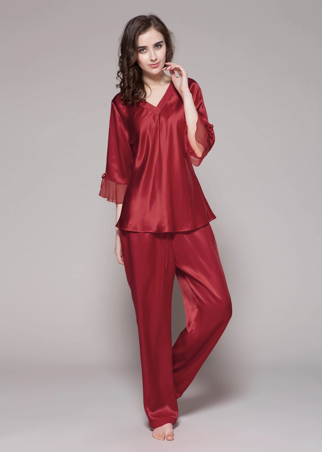 LILYSILK Pyjama original amazone pyjama soie murier dentelles Bleu Marine 34-36