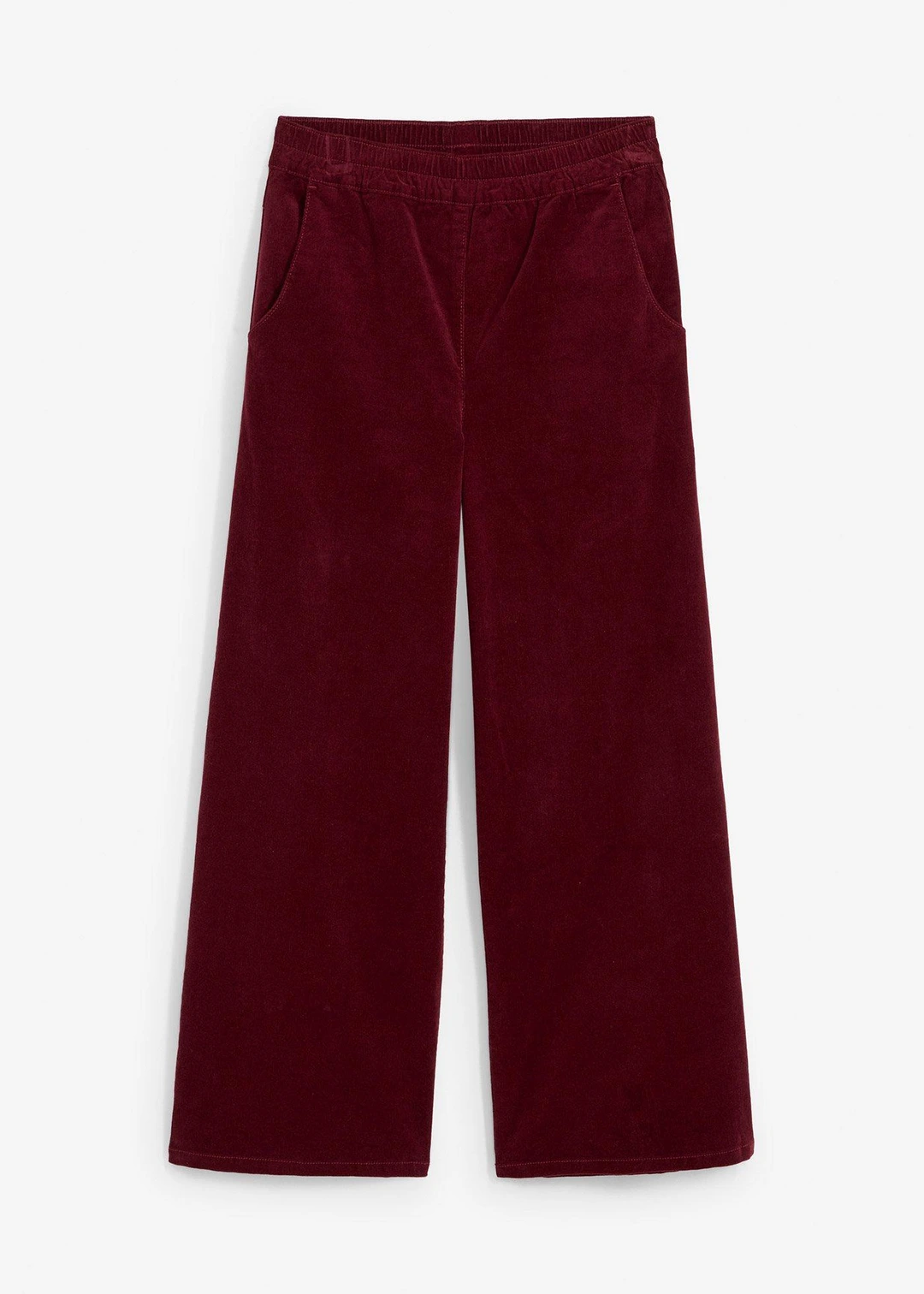 Pantalon en velours côtelé, taille haute élastiquée