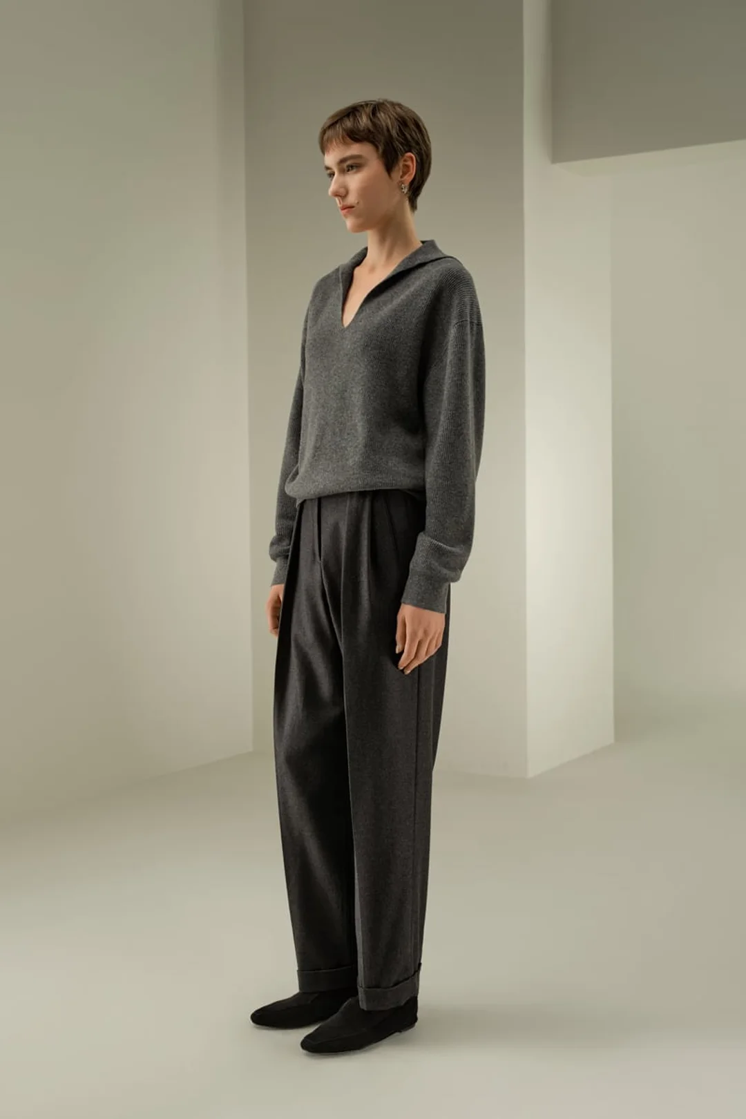 LILYSILK Polo Côtelé Cachemire Femme Tonnerre M - Doux, Léger, Respirant, Col V
