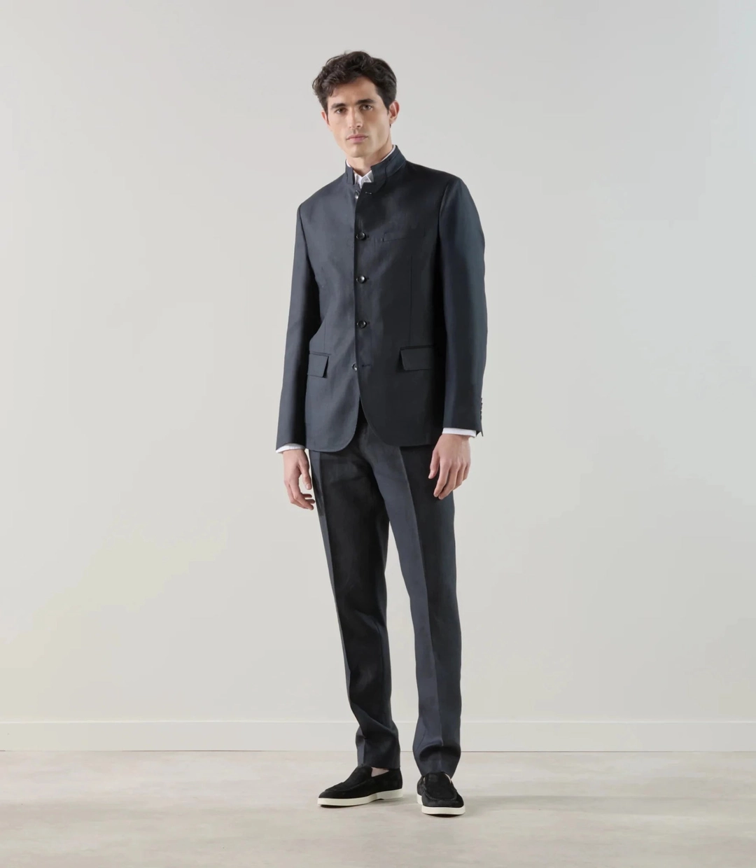 IZAC - Veste col mao 100% lin noir