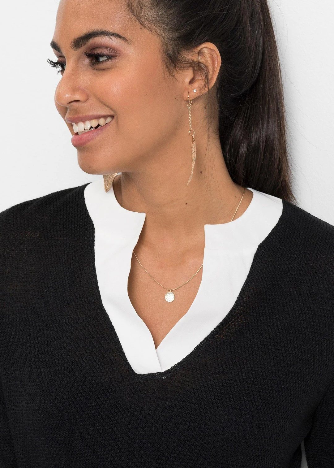 Pull en fine maille avec empiècement chemisier - 3