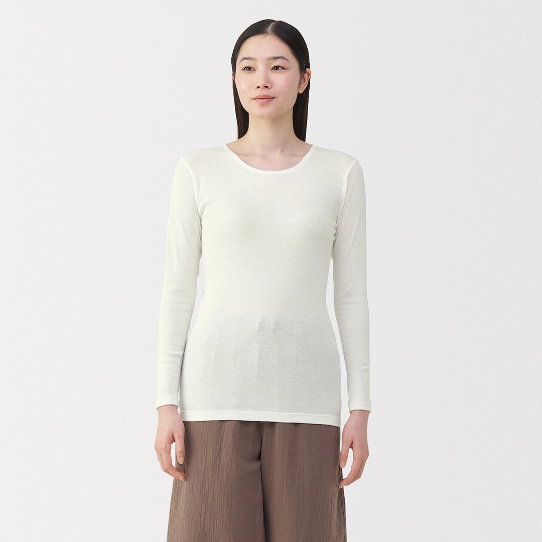 T‐shirt manches longues col rond en coton chaud pour femme