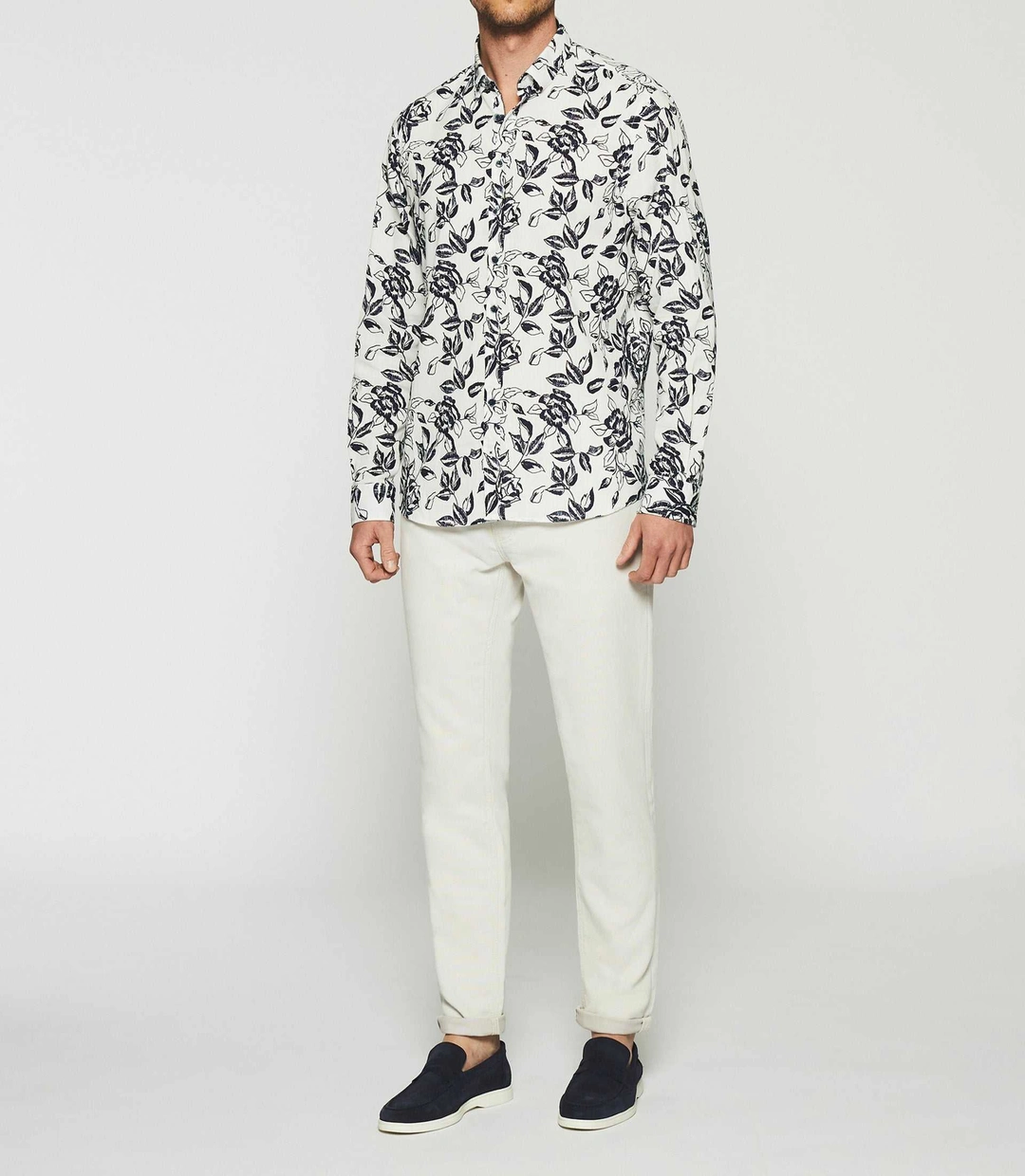 IZAC - Chemise imprimée floral blanc et marine KERY