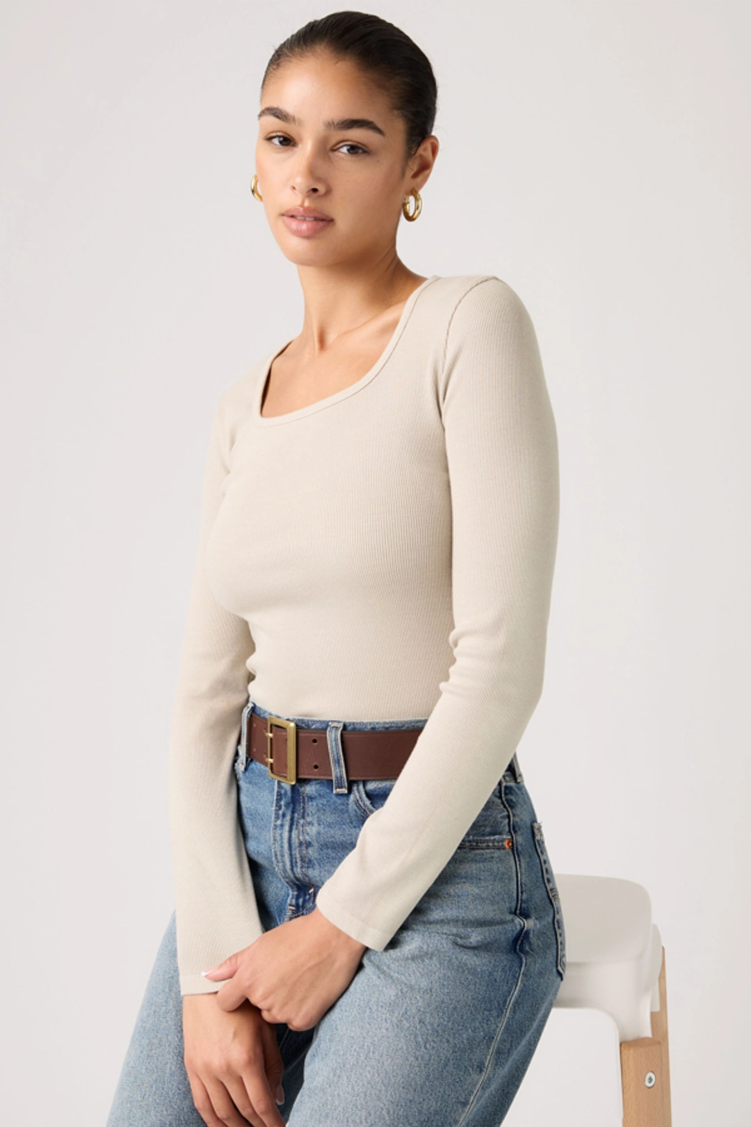 Levi's T Shirt Manche Longue Et Encolure Carrée Essential - Femme - Blanc / Bright White - XS