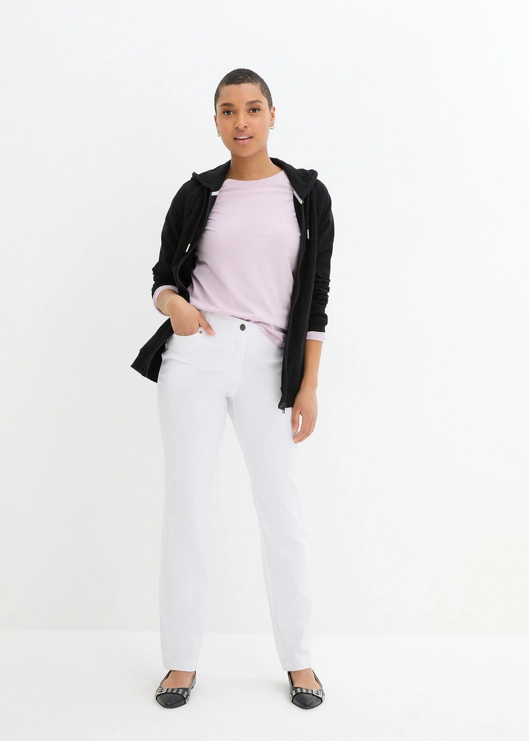 Pantalon droit en bengaline extensible, taille élastiquée - 2