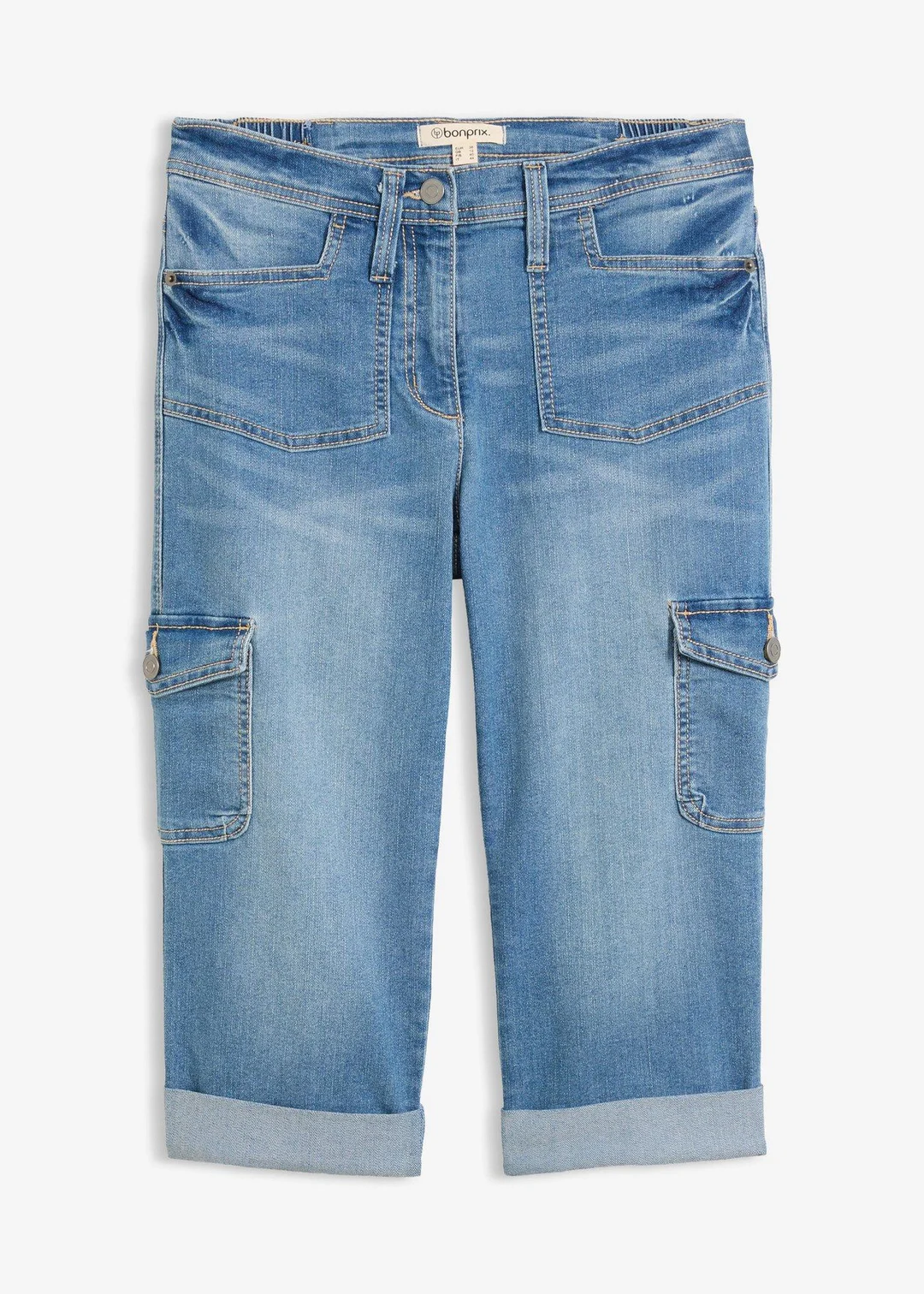 Jean cargo extensible, taille mi-haute