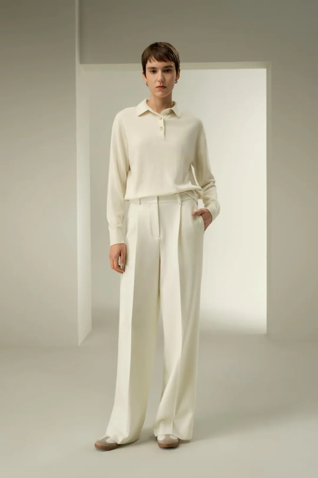 LILYSILK Pantalon Tweed Femme Noir Taille Haute Large Infroissable Soie Laine 38