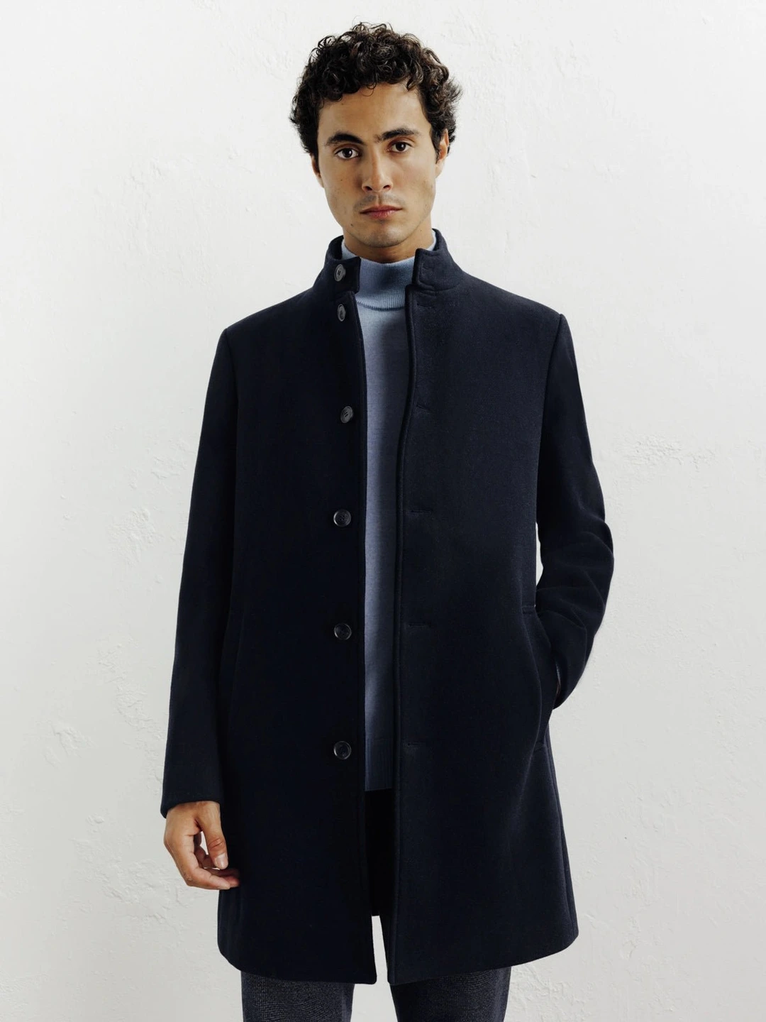 IZAC - Manteau ville à col mao marine