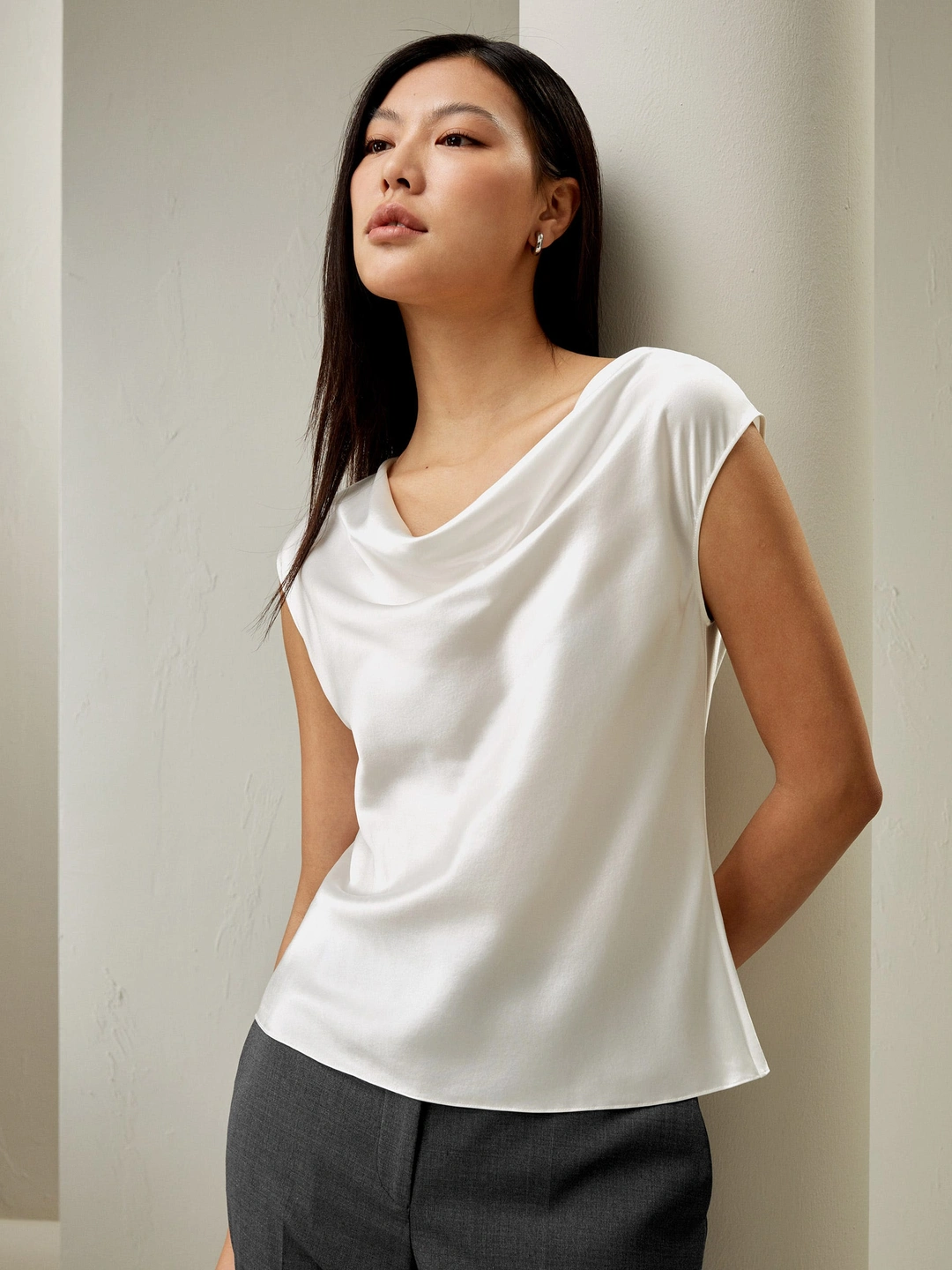 LILYSILK Haut En Soie Col Rond 100% Soie De Mûrier Vêtements Pour Femmes Petites Simple Et Classique Blanc Naturel Petite 34