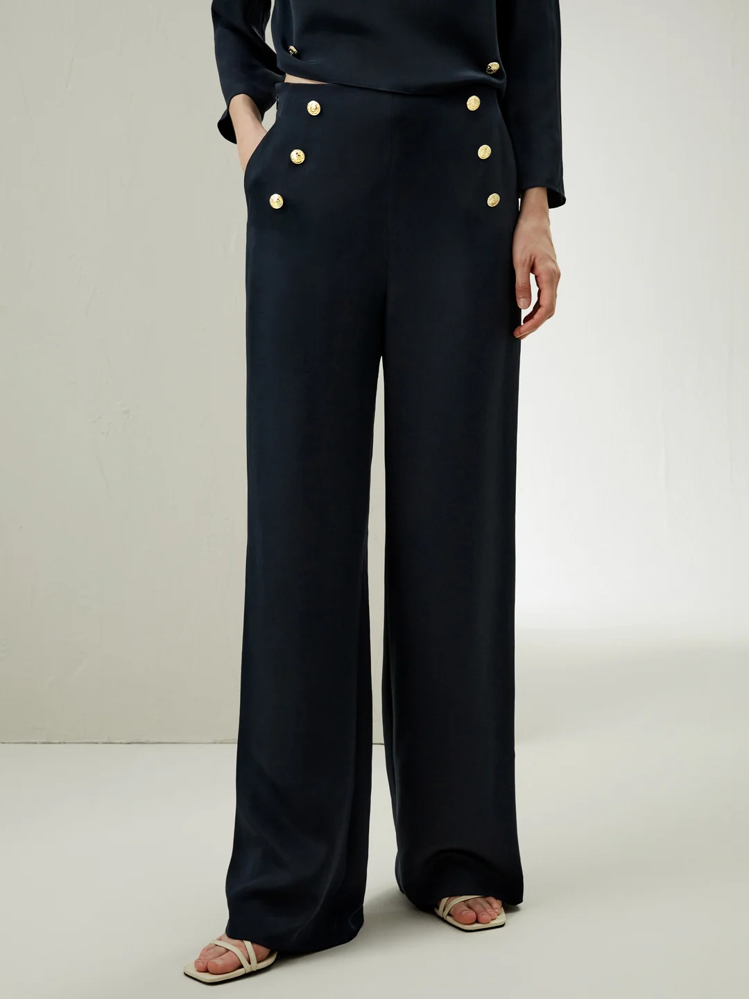 LILYSILK Pantalons Soie Bleu Fermeture Zippée Latérale Cachée 100% Soie Pure Un Toucher Incroyablement Doux Et Confortable 34