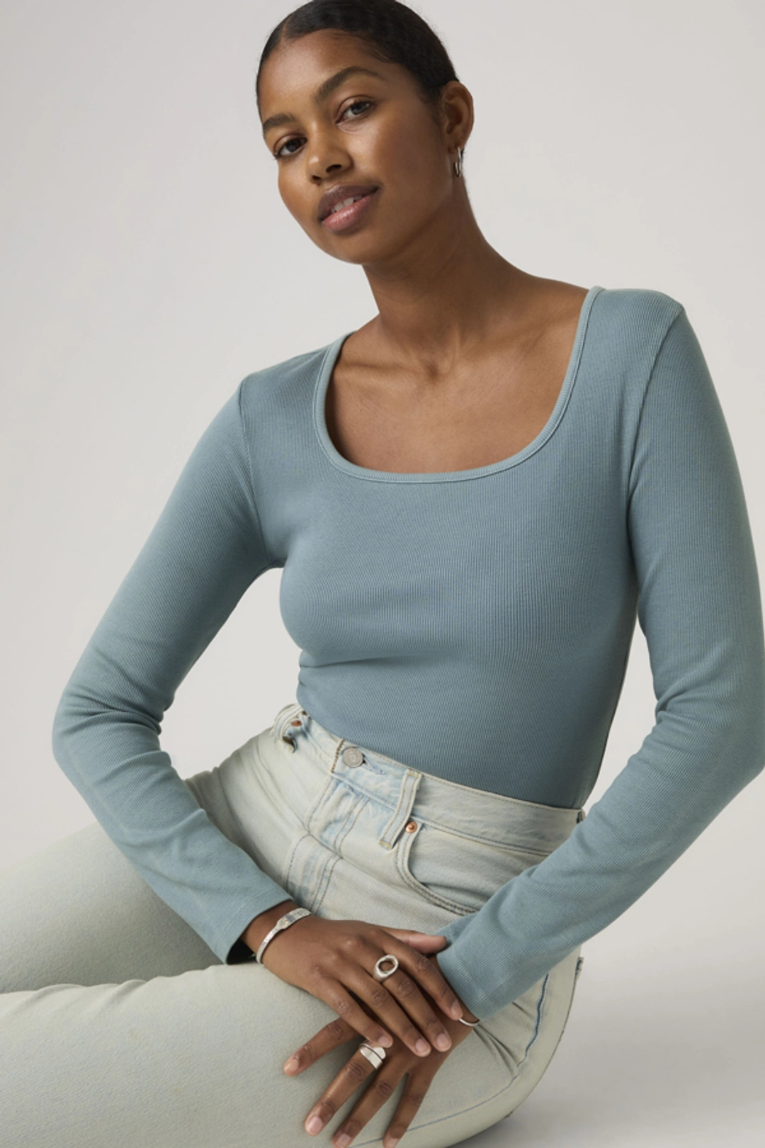 Levi's T Shirt Manche Longue Et Encolure Carrée Essential - Femme - Blanc / Bright White - XS