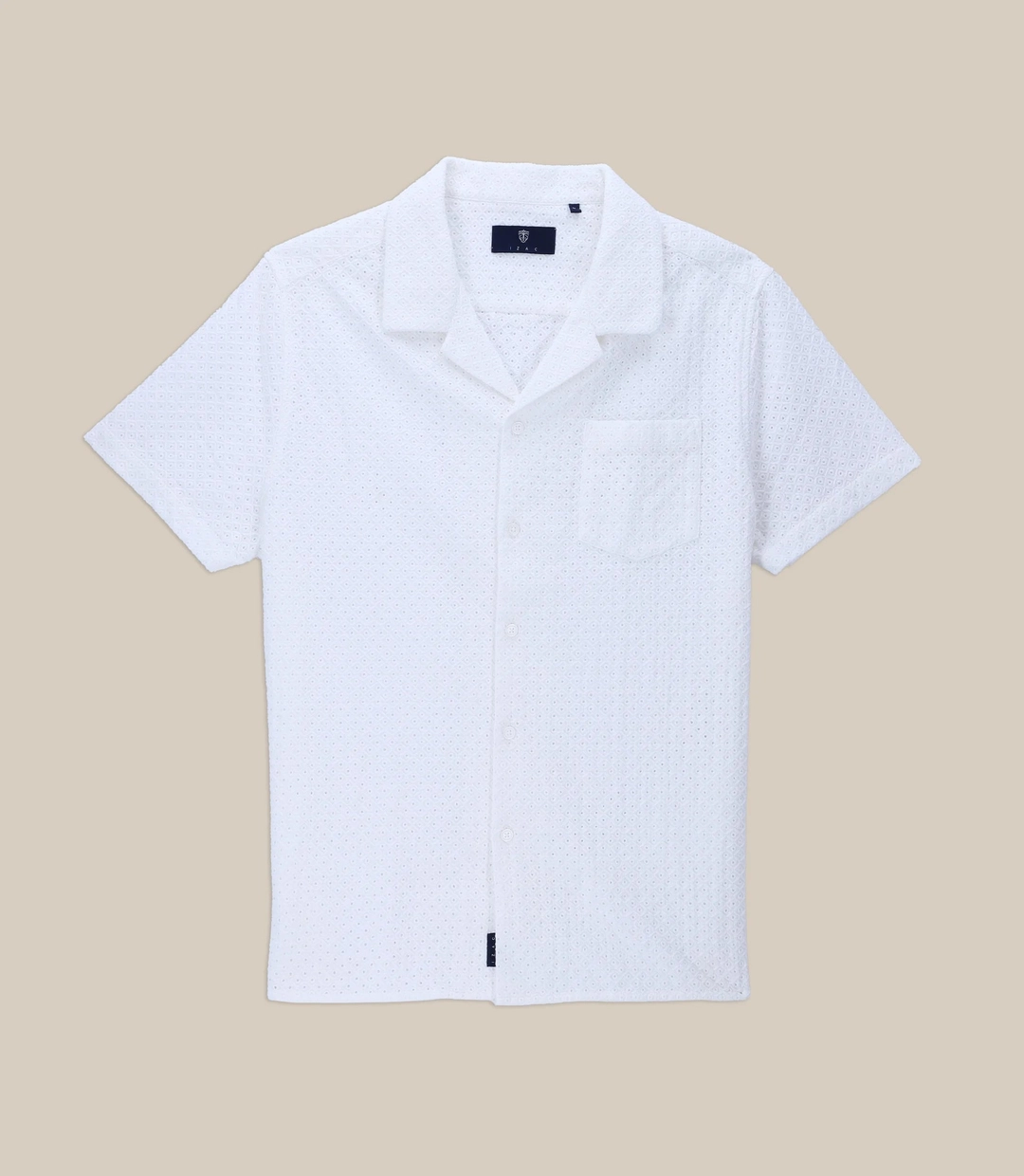 IZAC - Chemise uni brodé de coton blanche