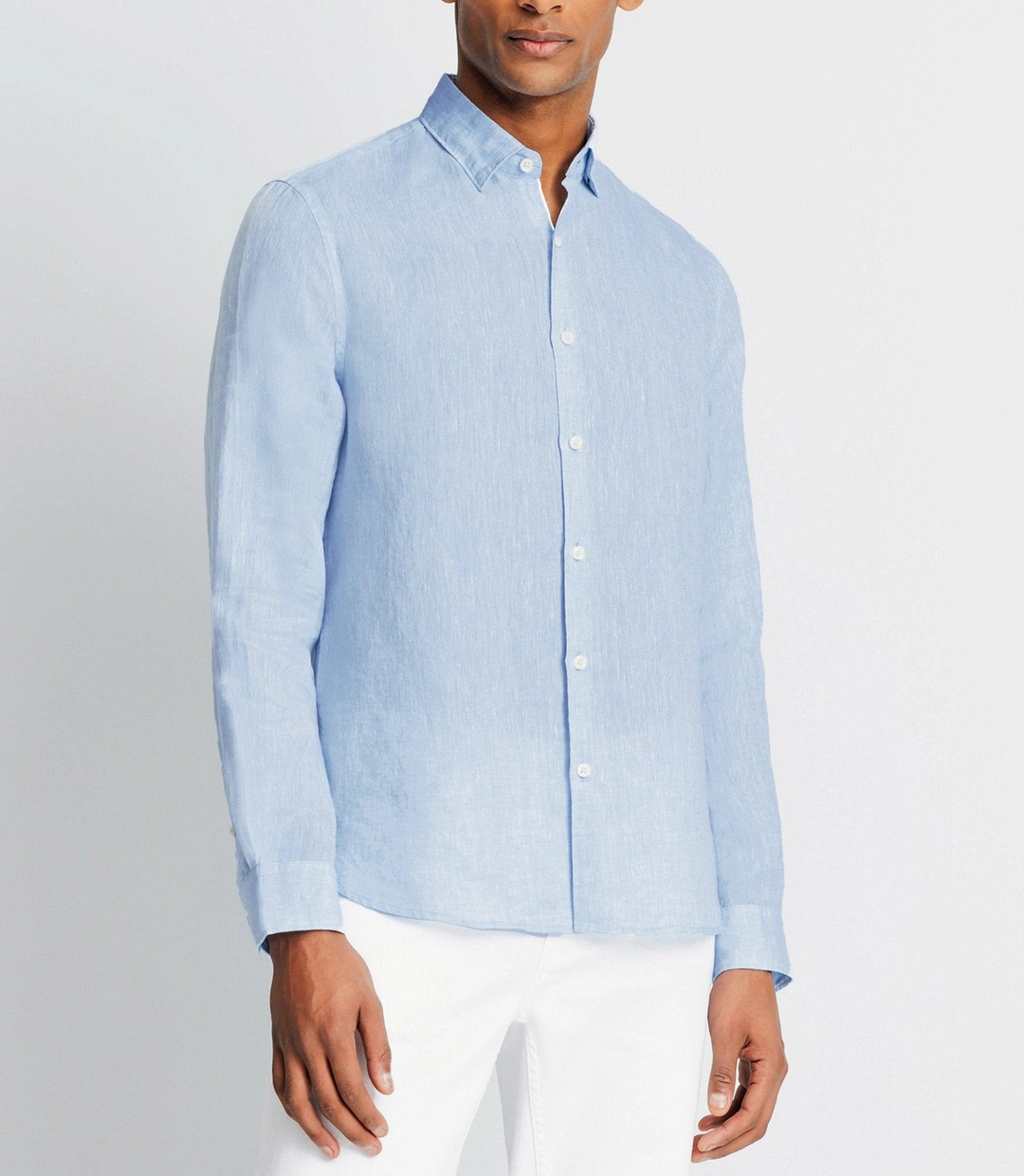 IZAC - Chemise unie en coton lin ciel