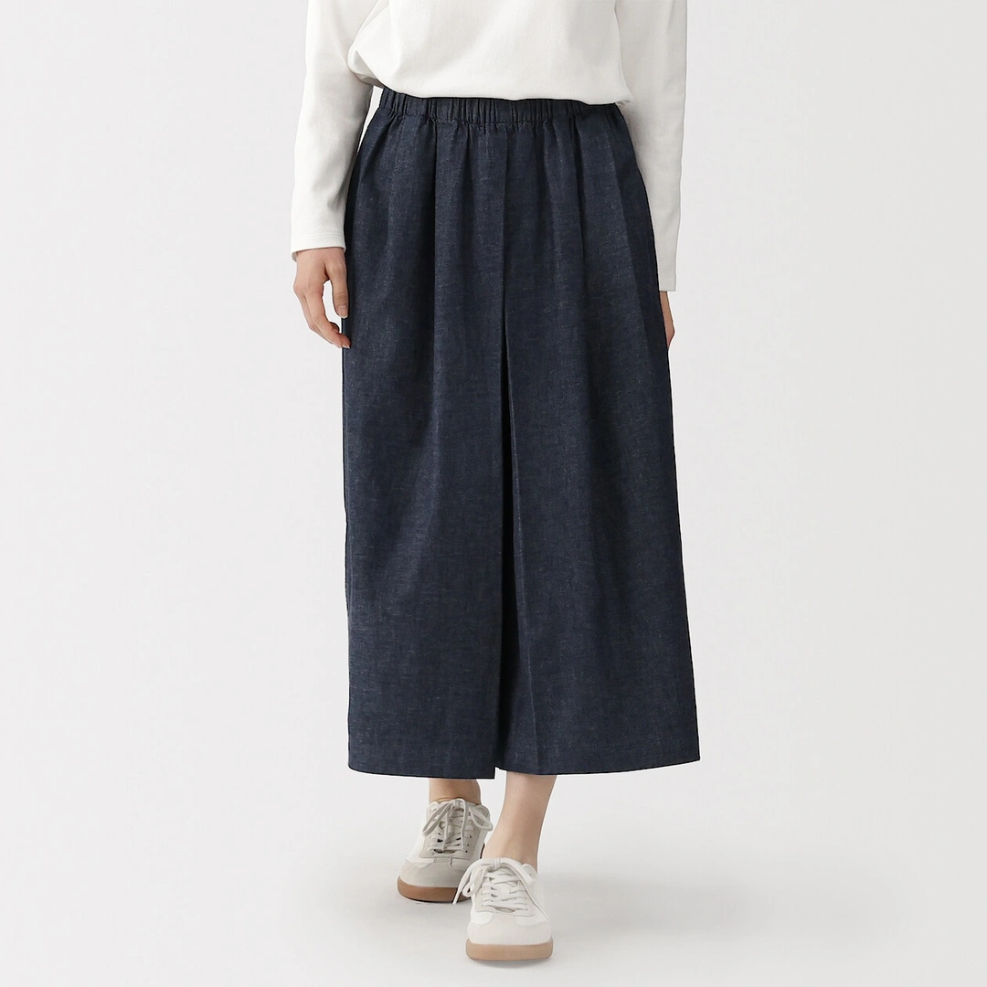 Jupe-culotte légère en denim de kapok mélangé pour femme