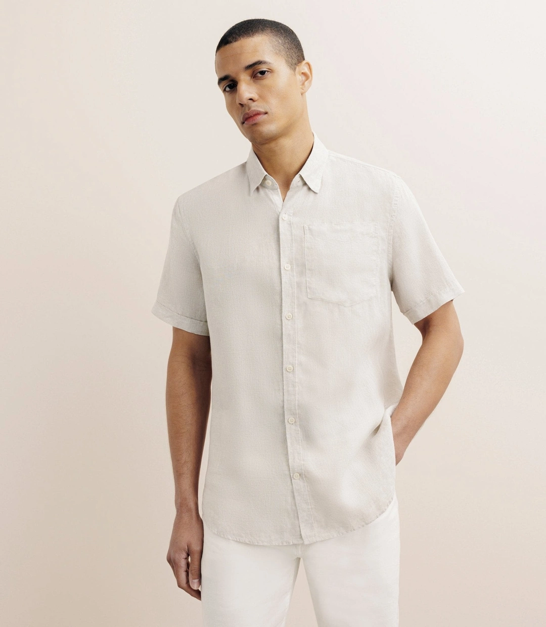 IZAC - Chemise manches courtes 100% lin beige