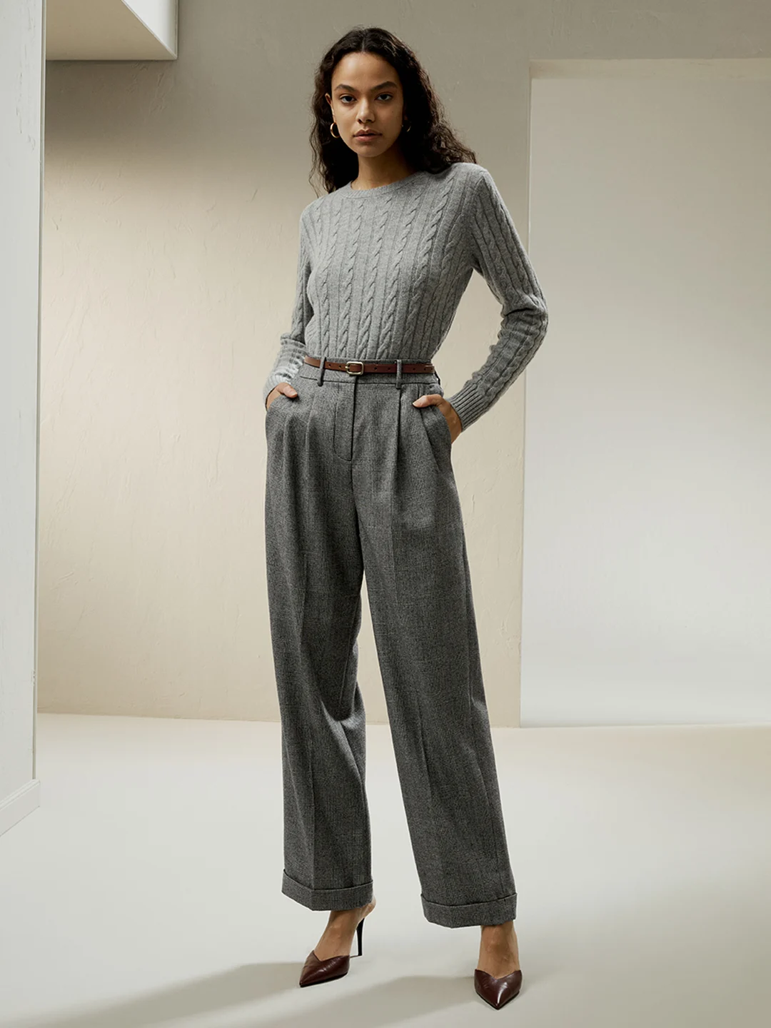 LILYSILK Pantalon Femme Glen Plaid Large Ourlet Et Motif À Carreaux 100% Laine Convient Pour Les Occasions Décontractées Et Professionnelles 44