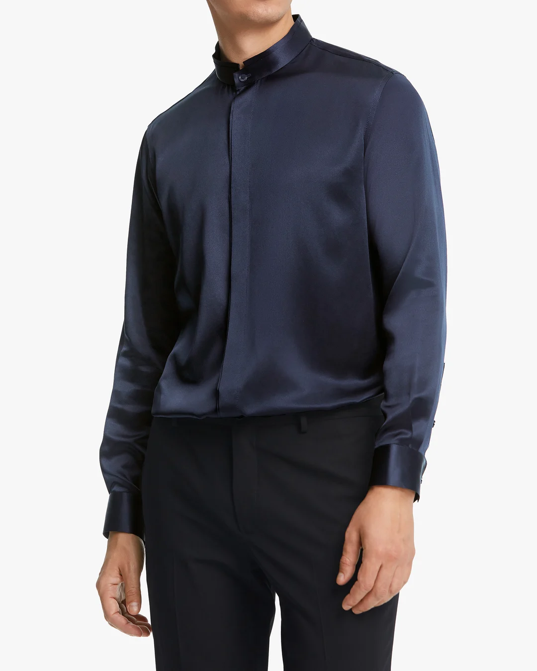 LILYSILK Chemisier En Soie Homme France Chemise Homme Classique En Soie À Patte De Boutonnage Dissimulée Noir