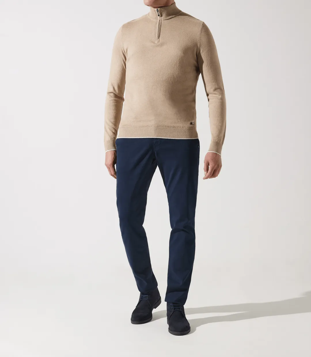 IZAC - Pull col zippé camionneur beige foncé