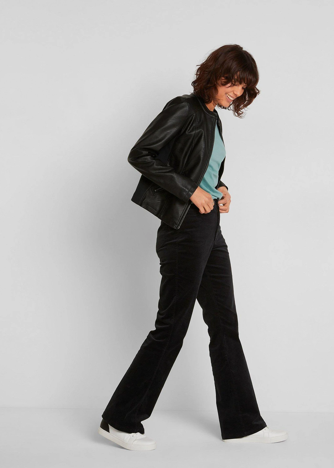 Pantalon en velours côtelé extensible avec taille haute confortable - 2