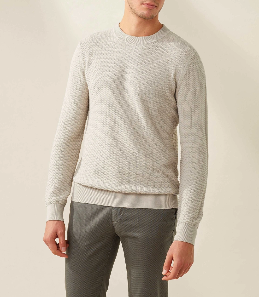 IZAC - Pull col rond beige ''Fino''