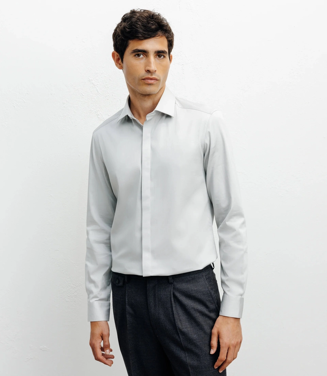 IZAC - Chemise ville satin de coton gris