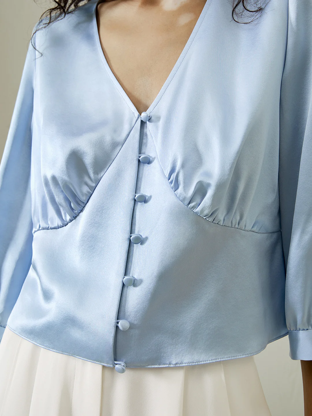 LILYSILK Top Soie Femme Bleu Mer Fermeture À Boutons Et Boucles Sur Le Devant 100% Soie Pure Confortable Brillant Lisse Doux 36