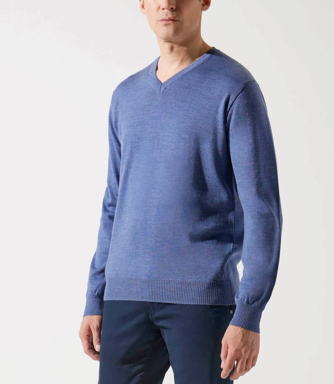 IZAC - Pull col rond indigo 100% mérinos