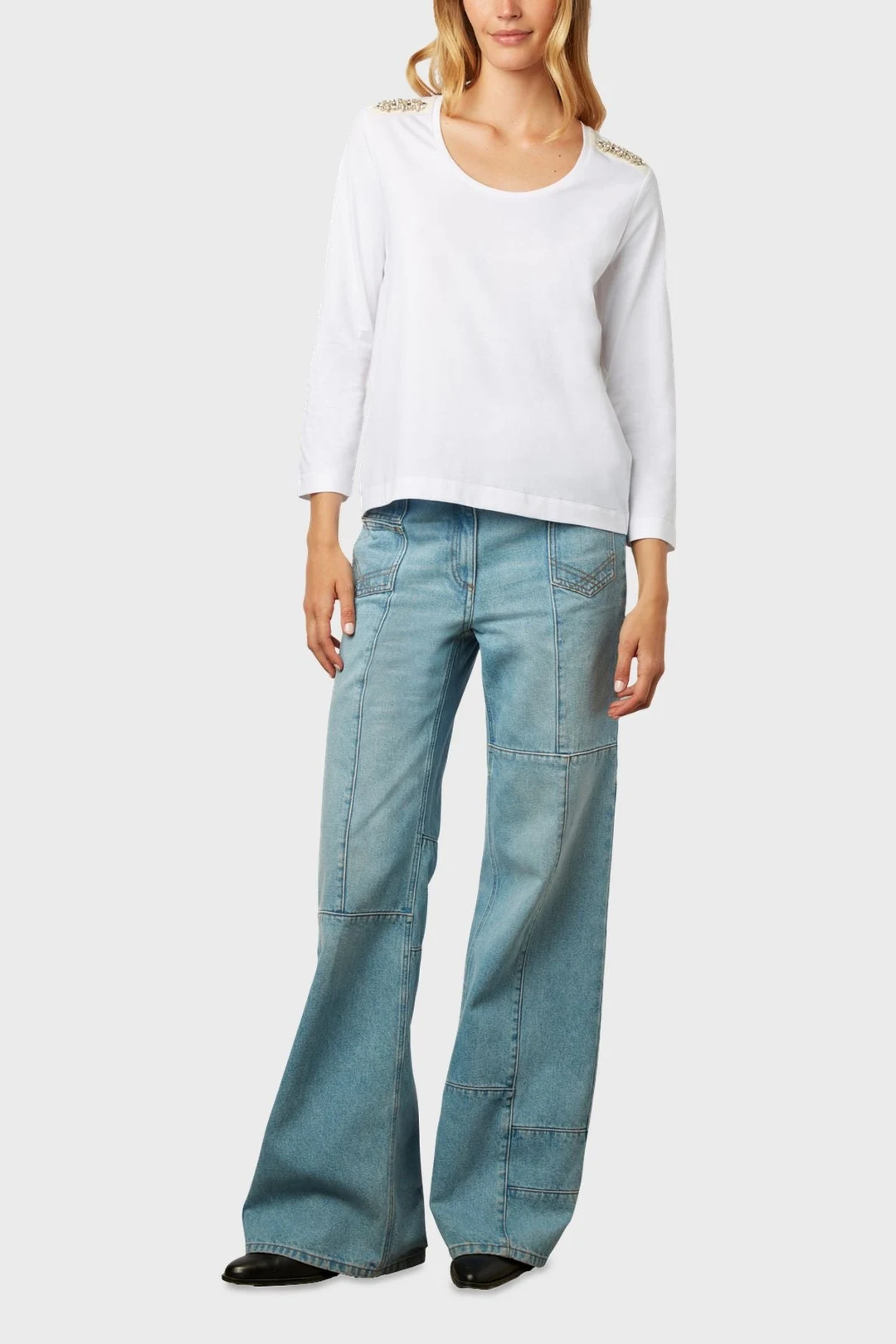 T-shirt col rond uni et diamants - ADONIS - Blanc - 5