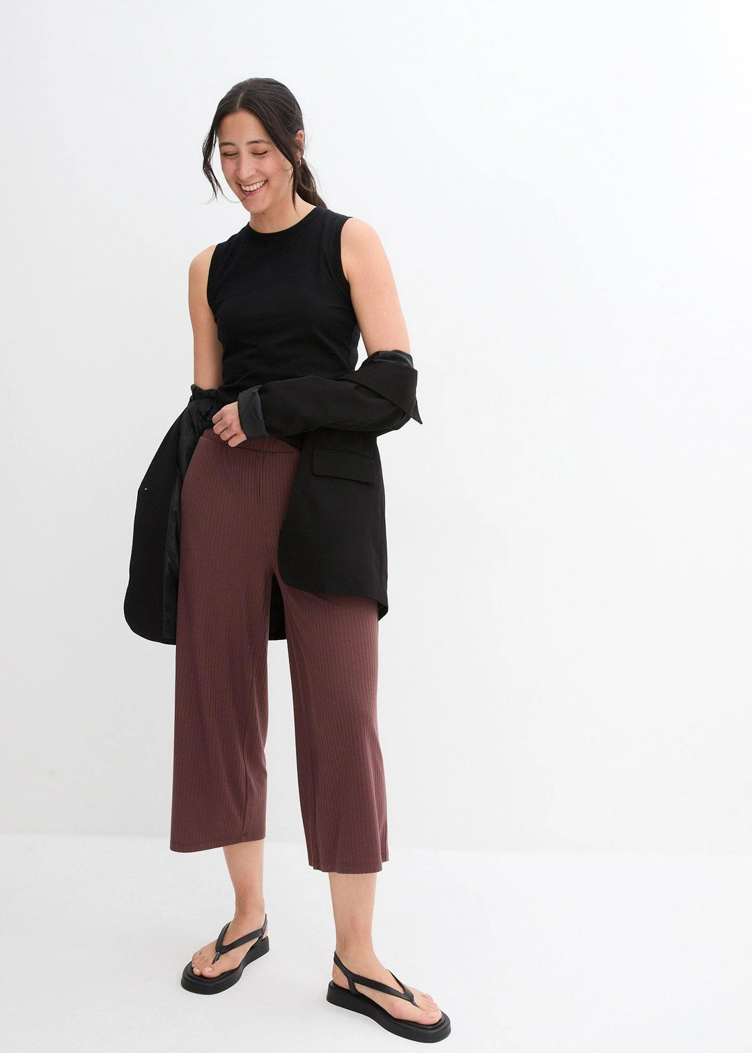 Pantalon en jersey côtelé à taille élastiquée - 2